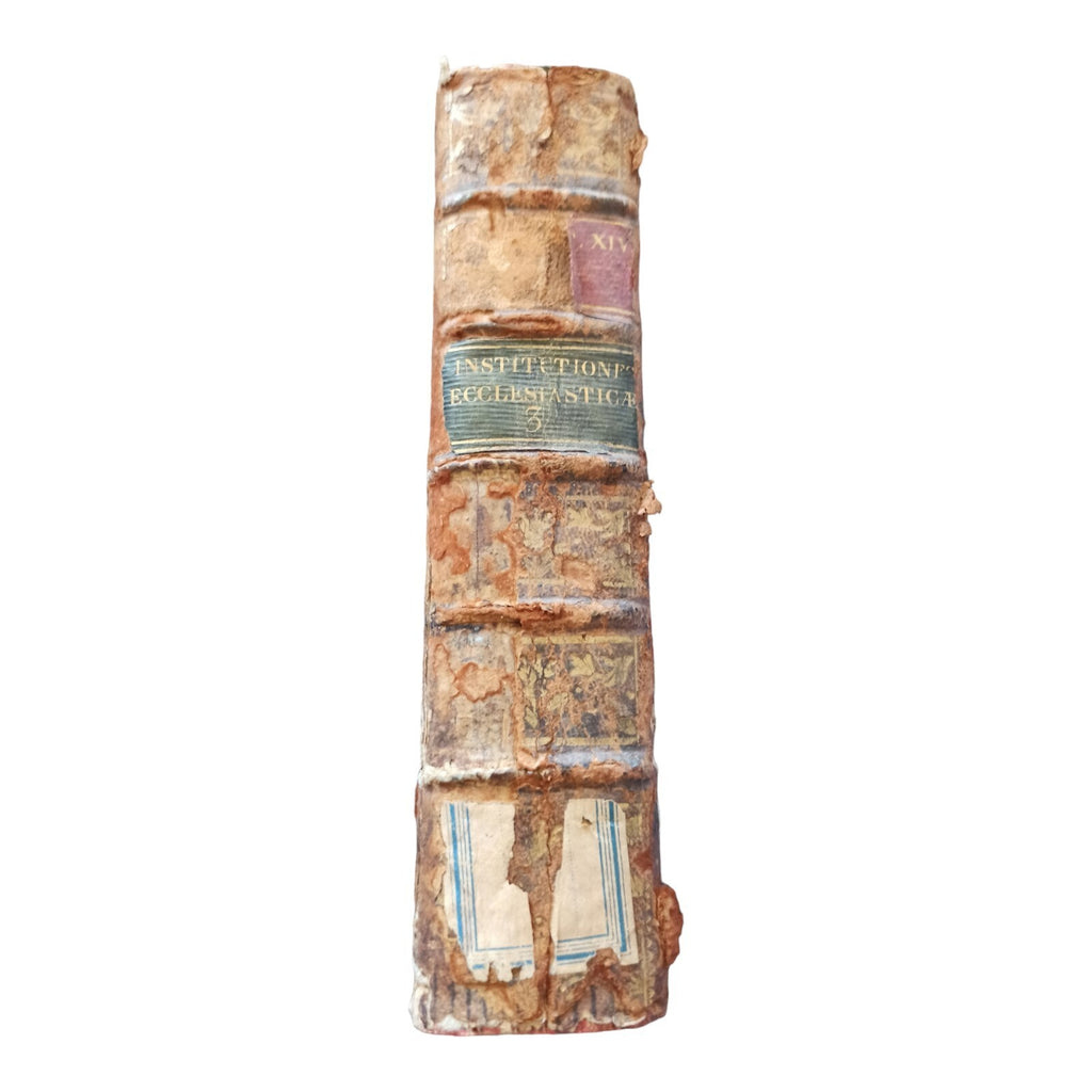 Livre ancien 1762 Institutiones Ecclesiasticae Tome III reliure cuir usée