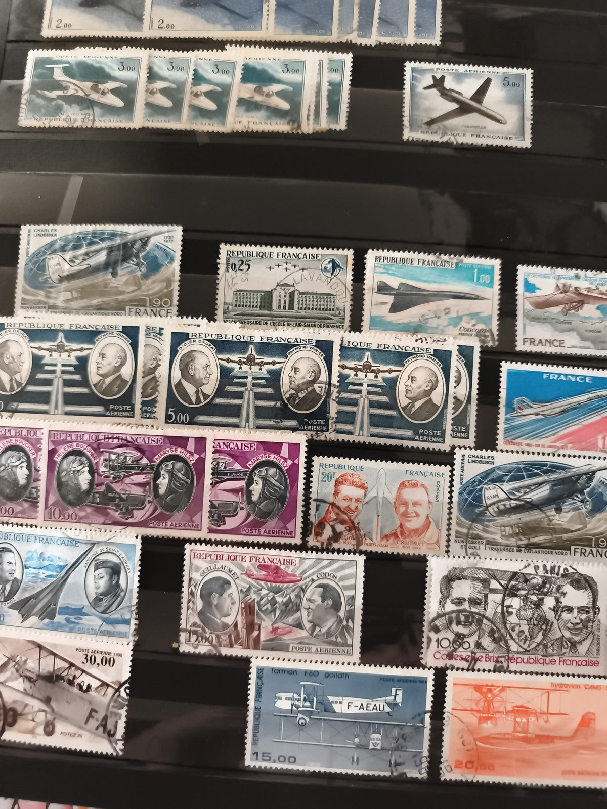 Timbres anciens aviation France, poste aérienne, aviateurs, lot philatélie vinta