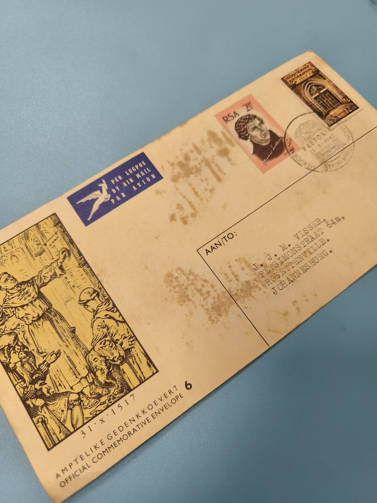 Enveloppe premier jour d?émission FDC timbres RSA, motif commémoratif illustré