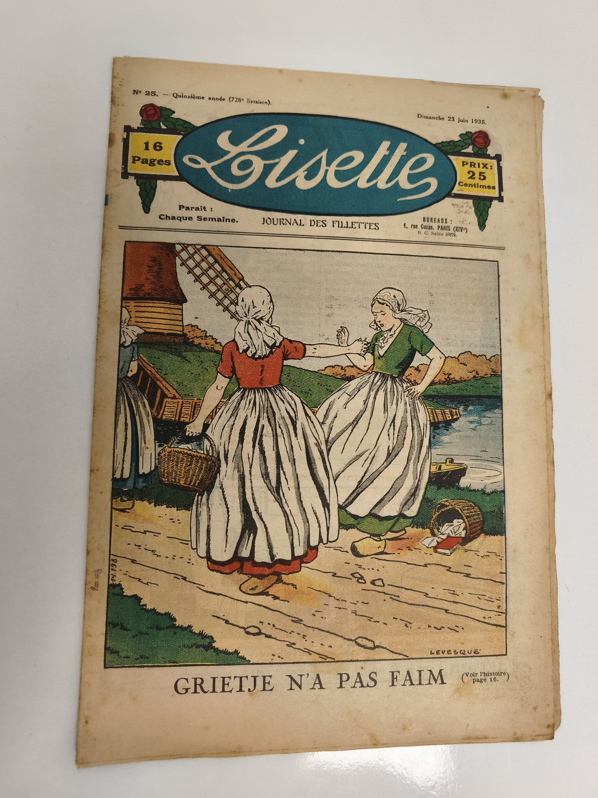Ancien journal Lisette 1935, magazine fillette, couverture illustrée vintage