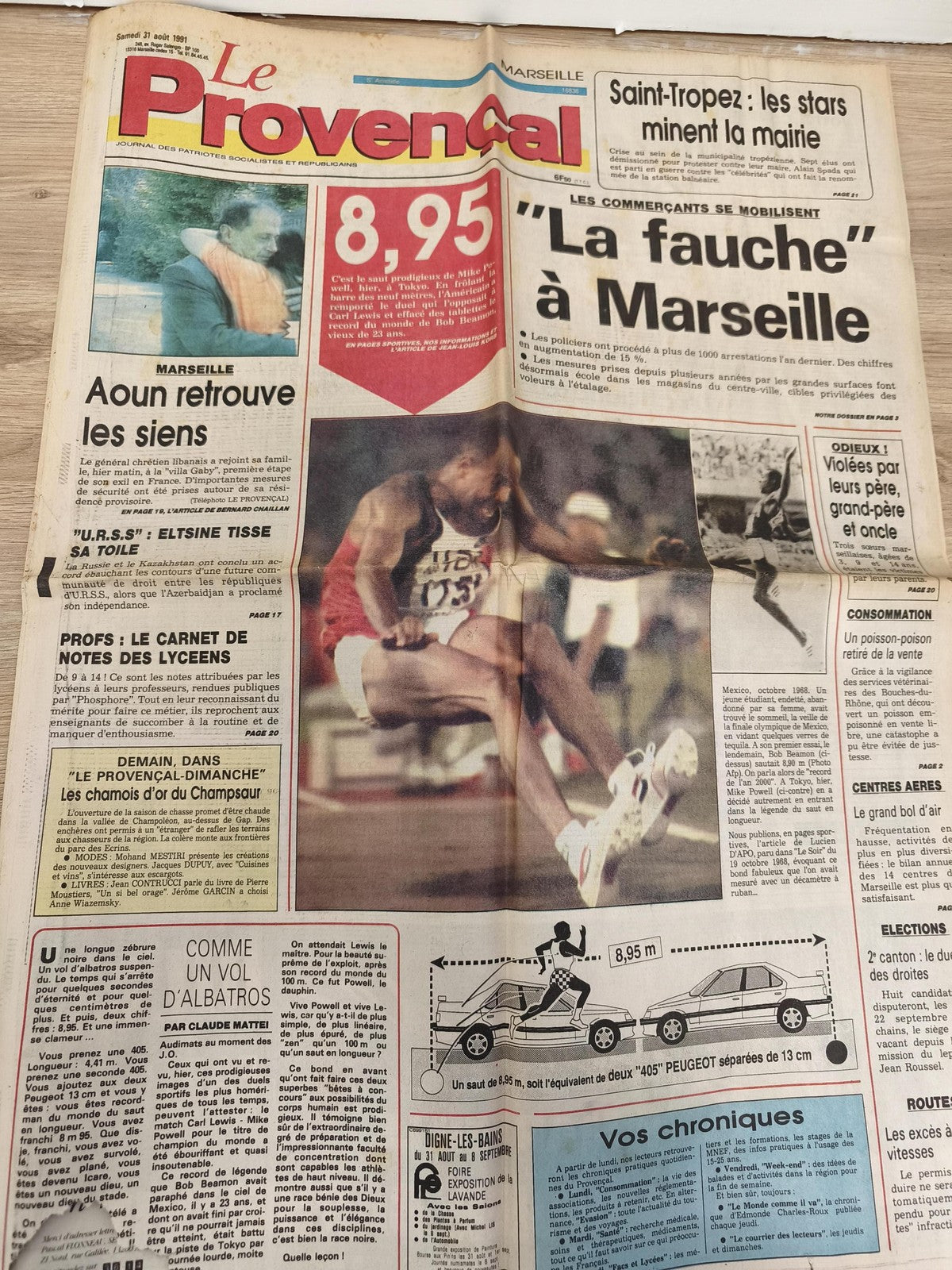 Ancien journal Le Provençal Marseille 1991 athlétisme Olympique football OM