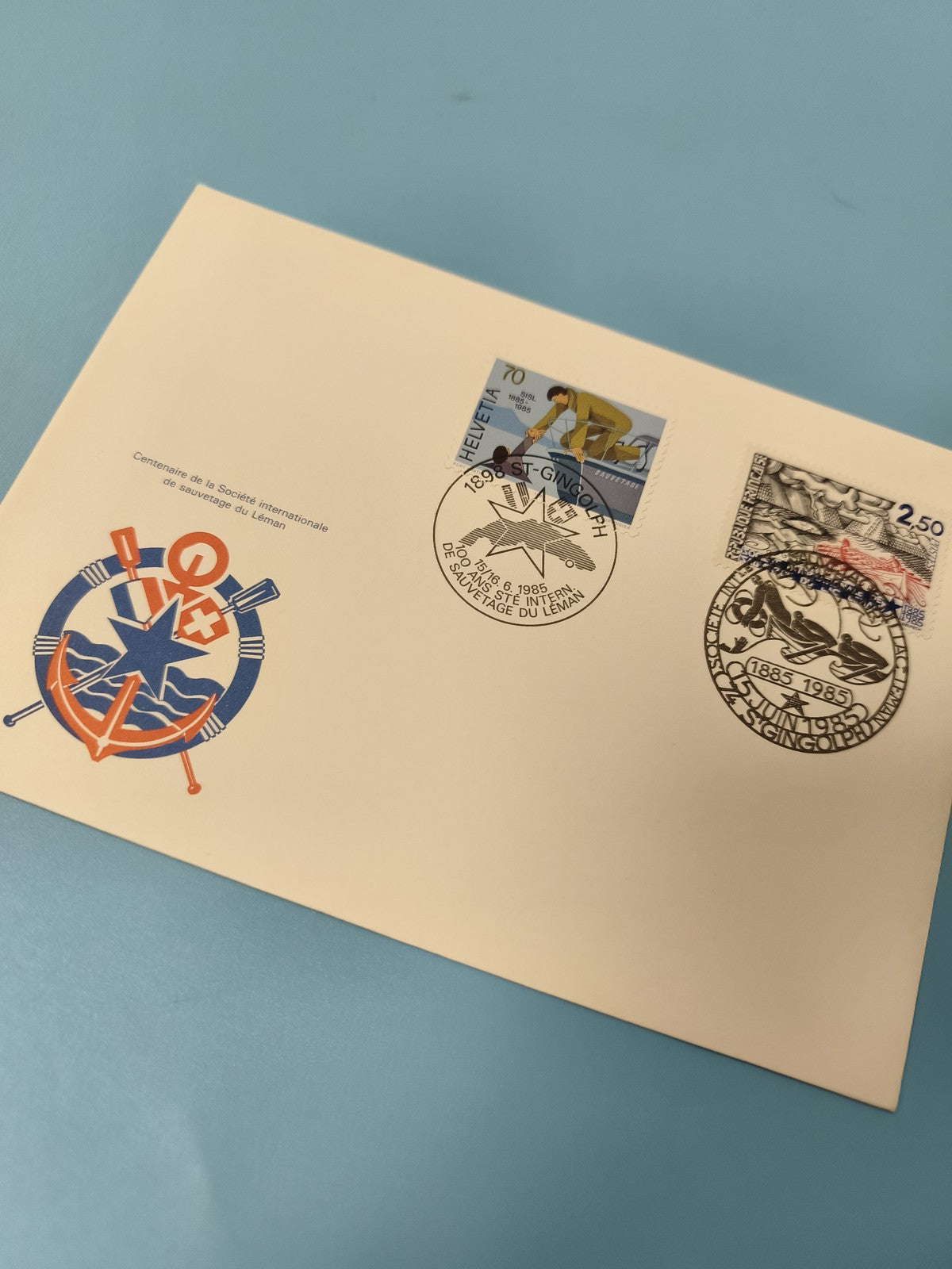 Enveloppe FDC timbre Suisse premier jour Société de sauvetage Léman 1985