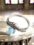 Bague fantaisie vintage artisanale perle bleue taille 51 style bohème