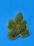 Vintage pin's Kleenex fleur verte jaune collector publicité ancien