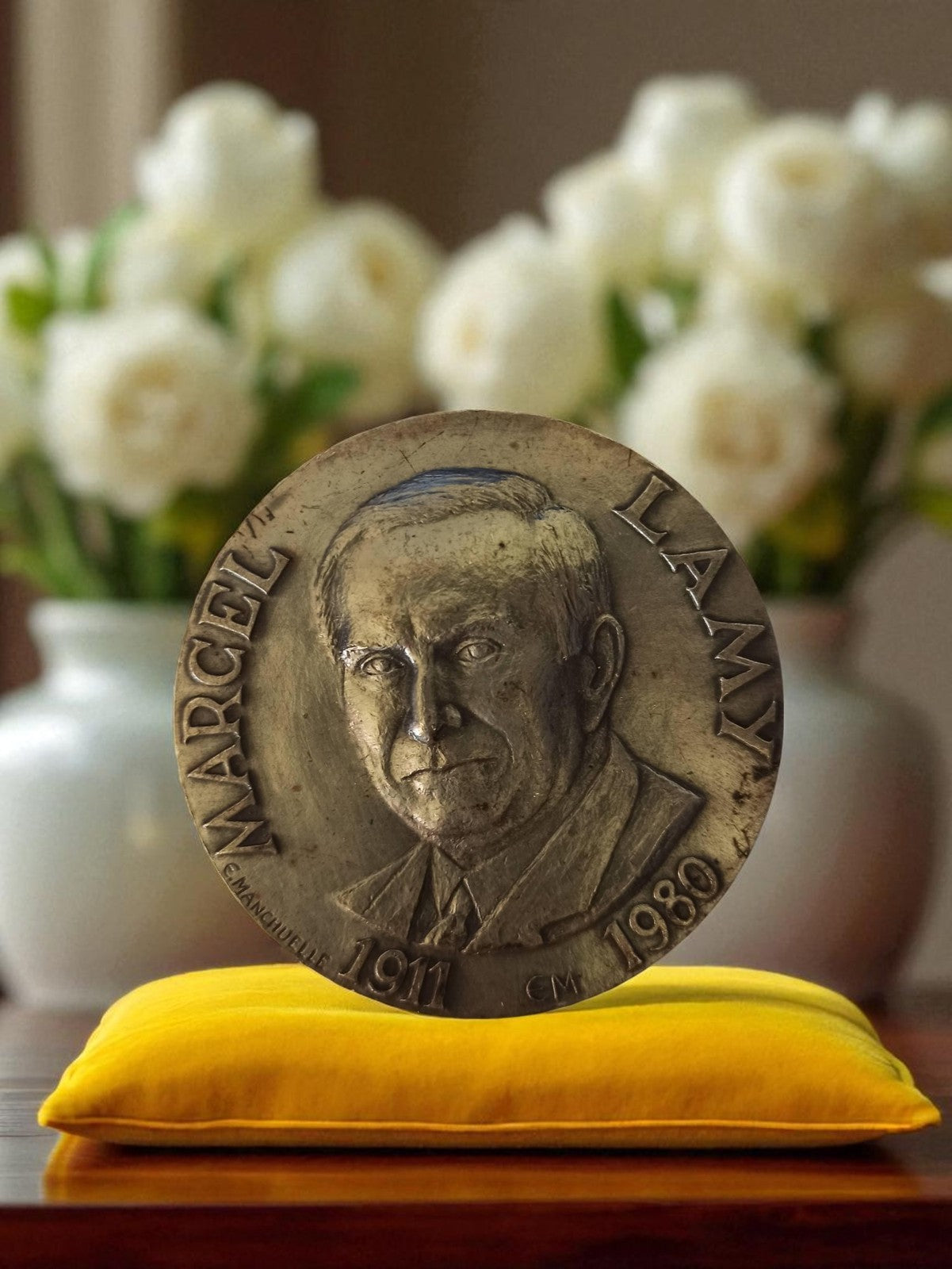 Médaille bronze Marcel Lamy 1911-1980 vintage – portrait relief rétro