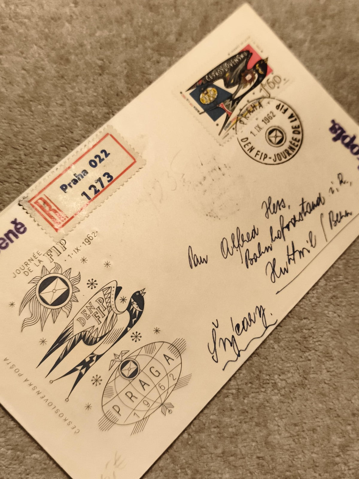 Lettre affranchie Praga 1962 FIP Tchécoslovaquie timbre 1.60 Kčs oblitérée
