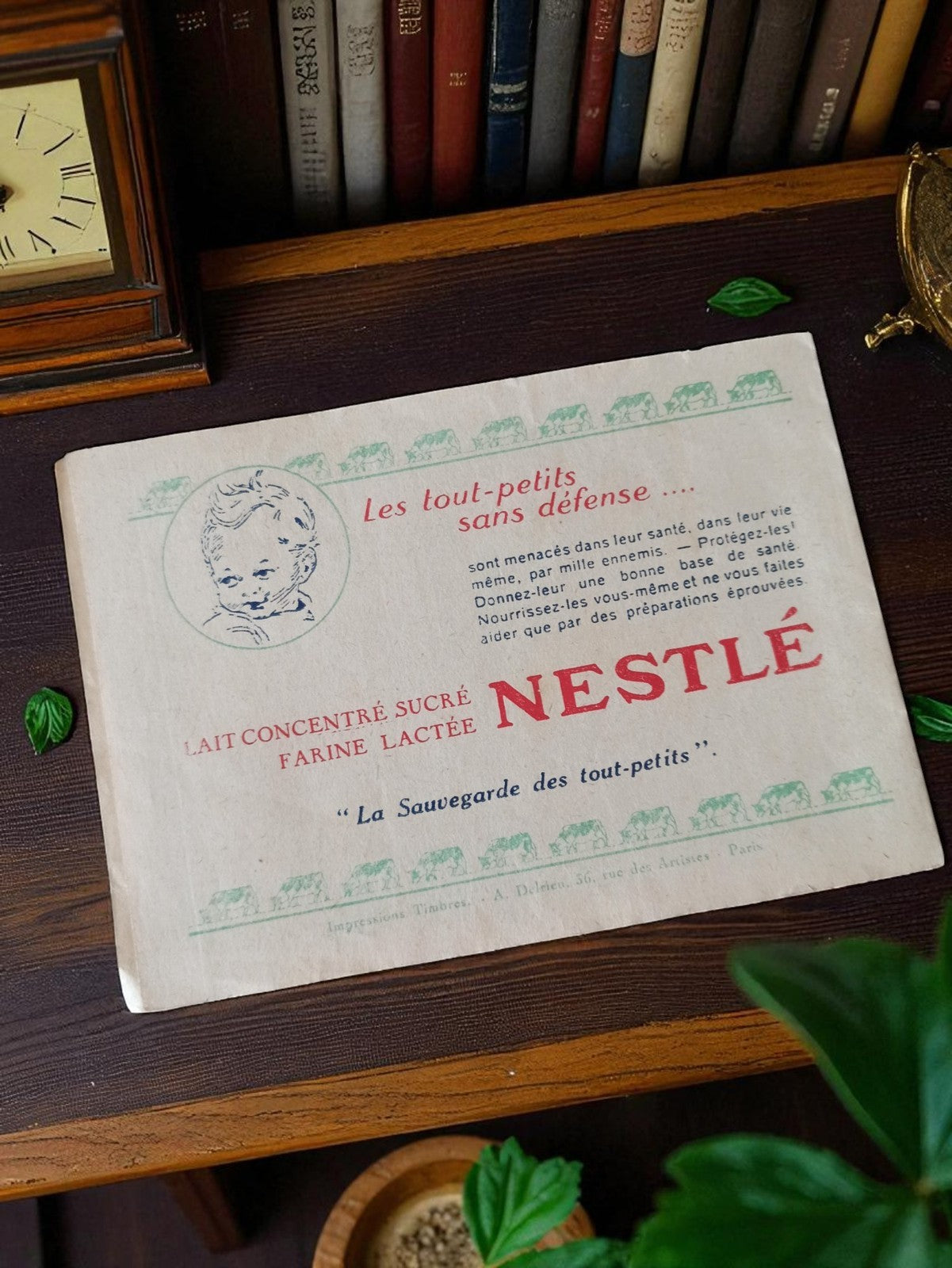 Carte publicitaire Nestlé vintage années 50 ancien support pub rétro lait