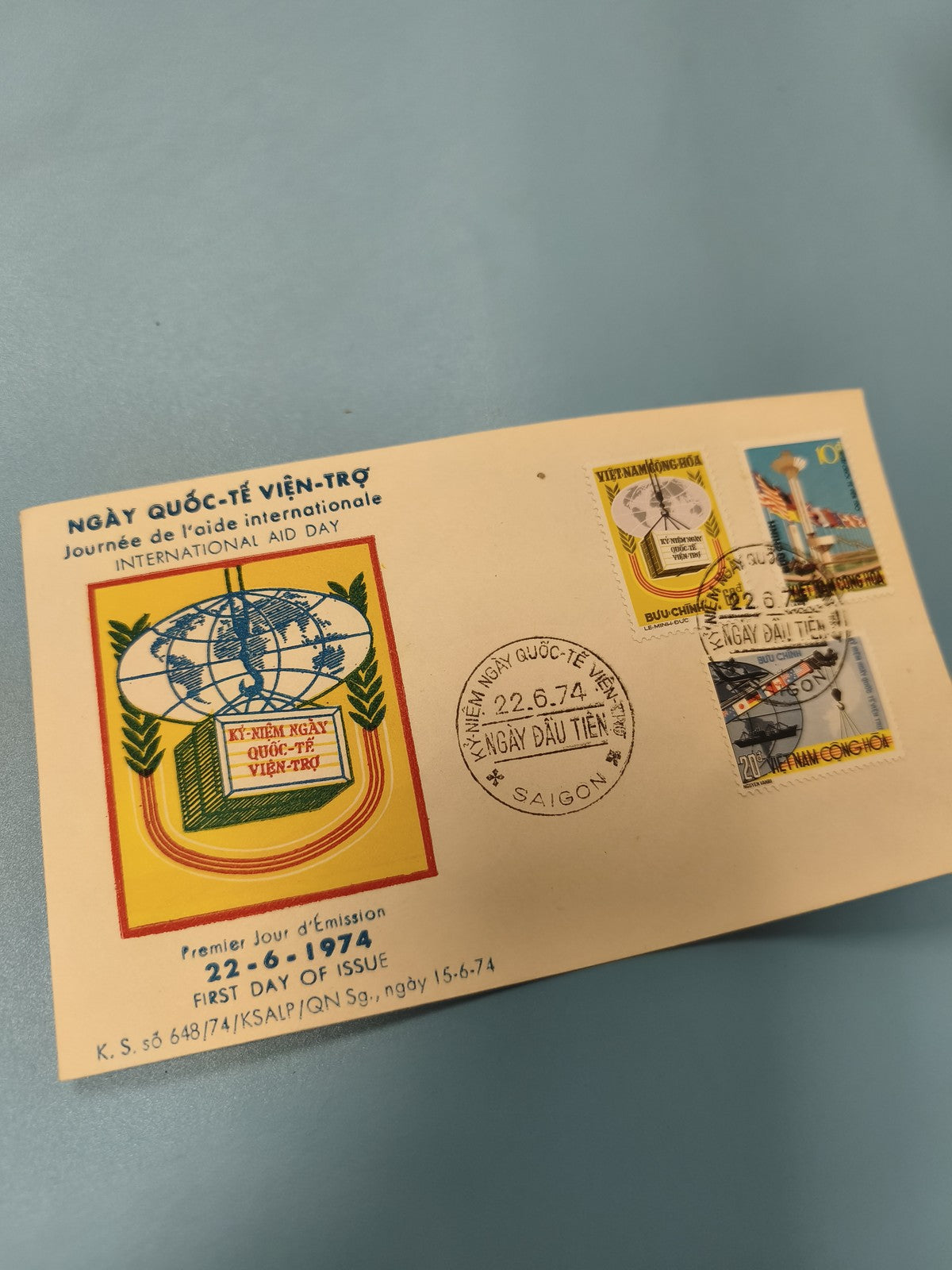 Ancienne enveloppe FDC Vietnam 1974 Journée aide internationale timbres illustré