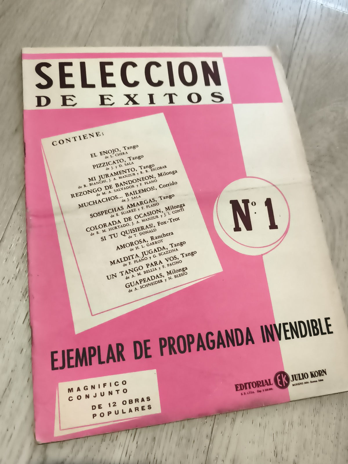 Ancien livret musical SELECCION DE EXITOS N°1 tango milonga EDITORIAL Julio Korn