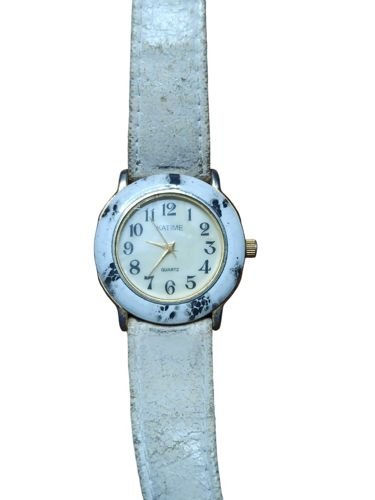 Montre femme Katime vintage quartz, cadran blanc, bracelet aspect vieilli