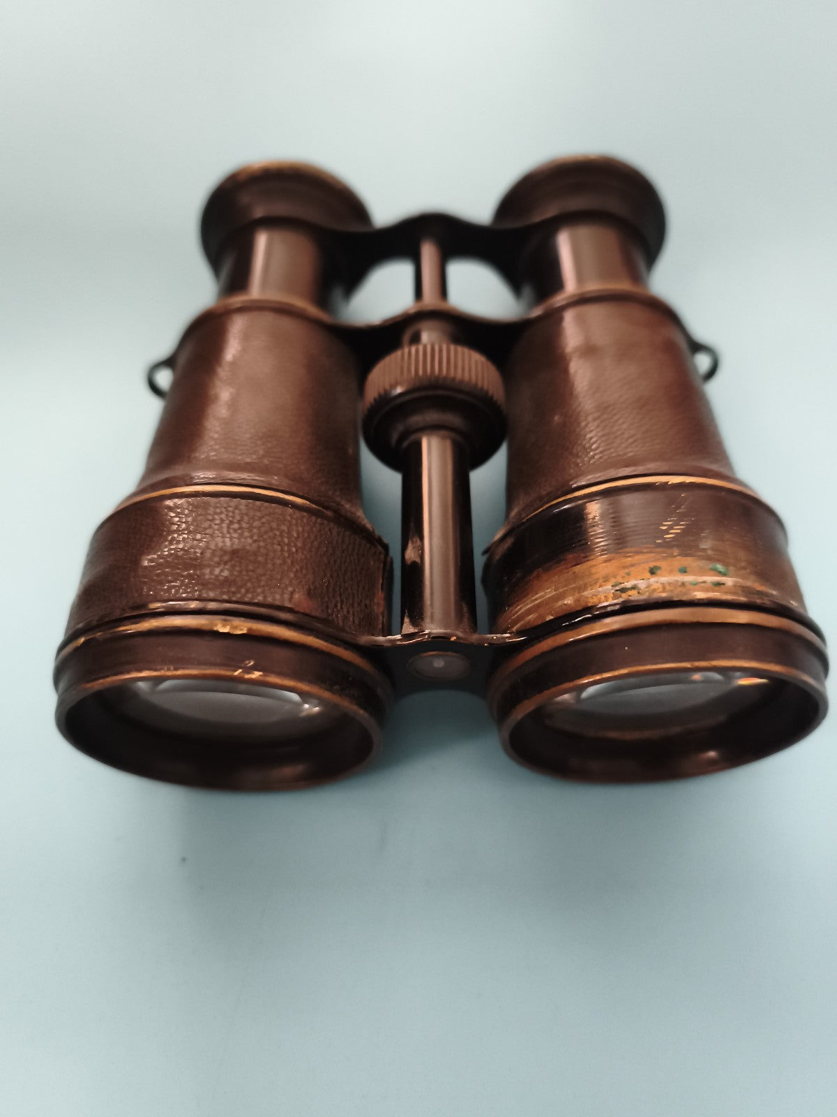 Jumelles anciennes vintage aspect cuivre patiné, optique rétro XIXe siècle