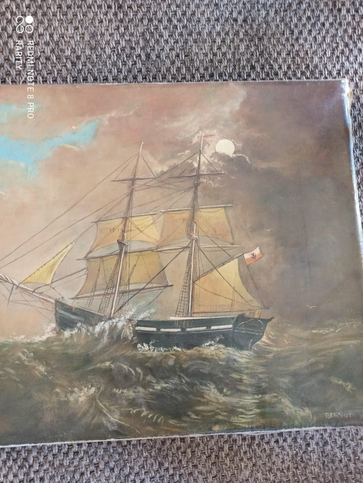 Peinture marine voilier signée Bernot toile originale France décor marin