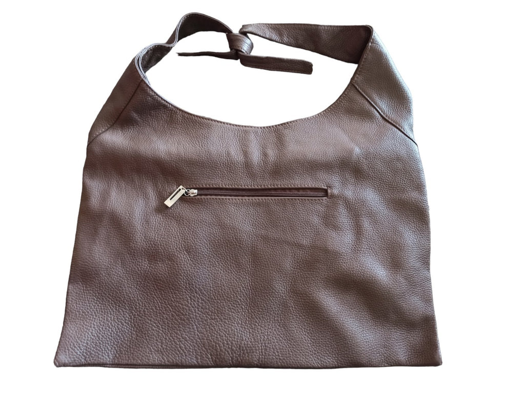 Sac à main femme cuir marron souple, style cabas italien, anse nouée