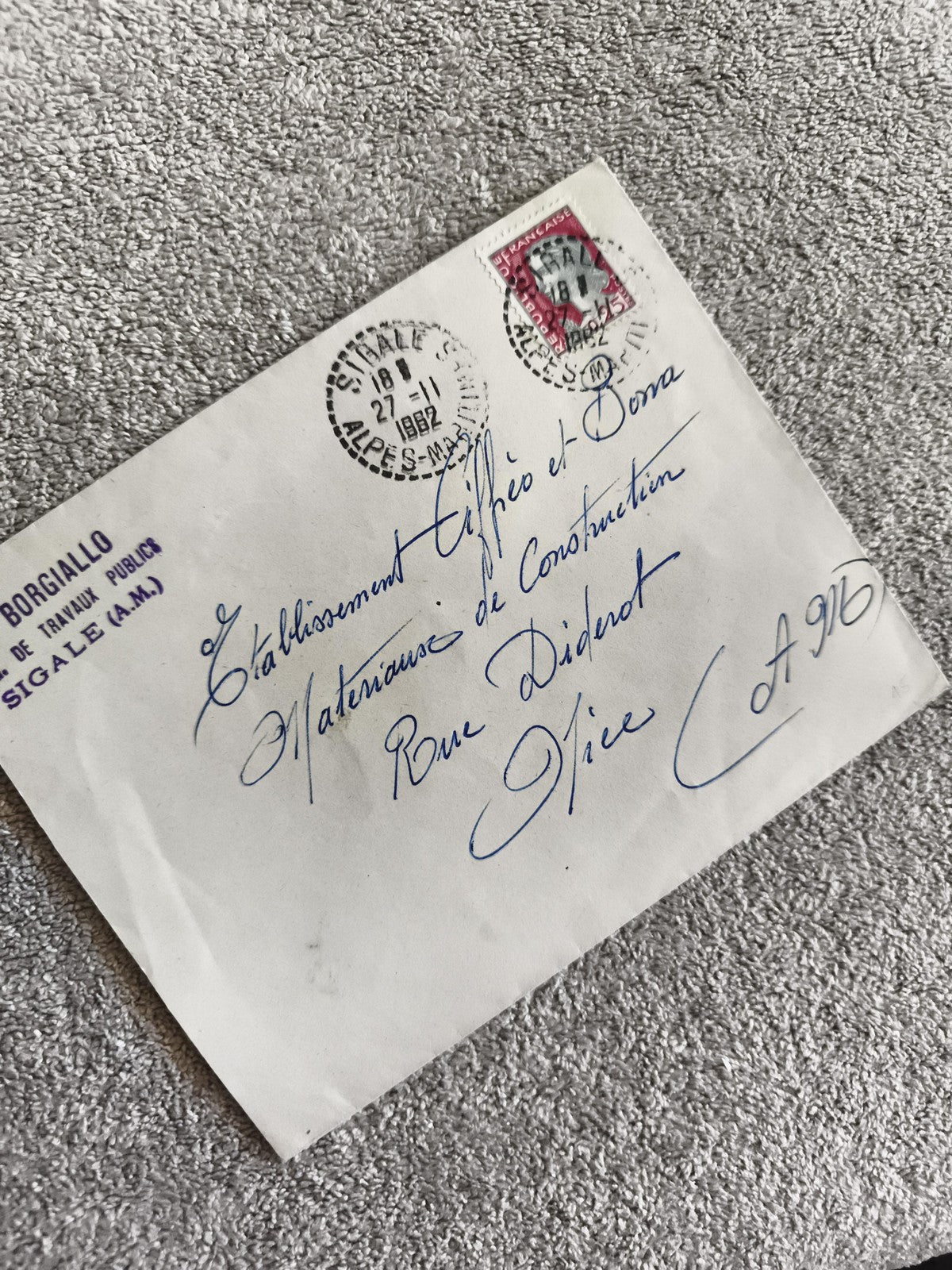 Lettre oblitérée 1982 France timbre Marianne philatélie Alpes-Maritimes