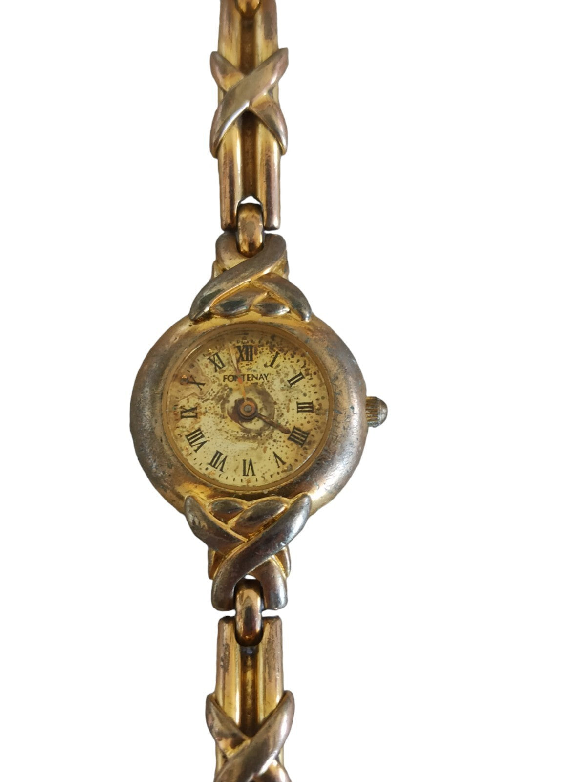 Montre femme Fontenay vintage dorée cadran romain bracelet motif tressé