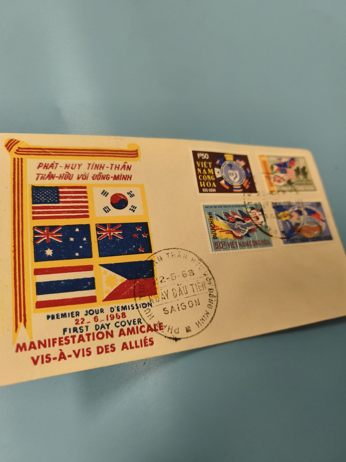 Ancienne enveloppe FDC Vietnam 1968 Manifestation Alliés timbres collection