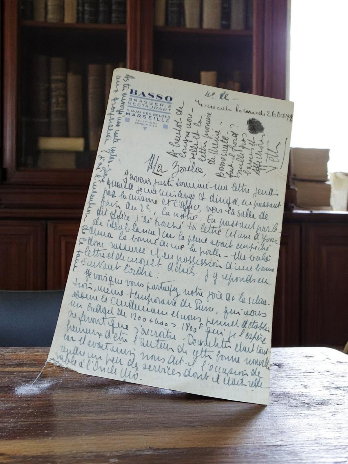Lettre manuscrite ancienne 1944 Marseille Brasserie Basso correspondance guerre