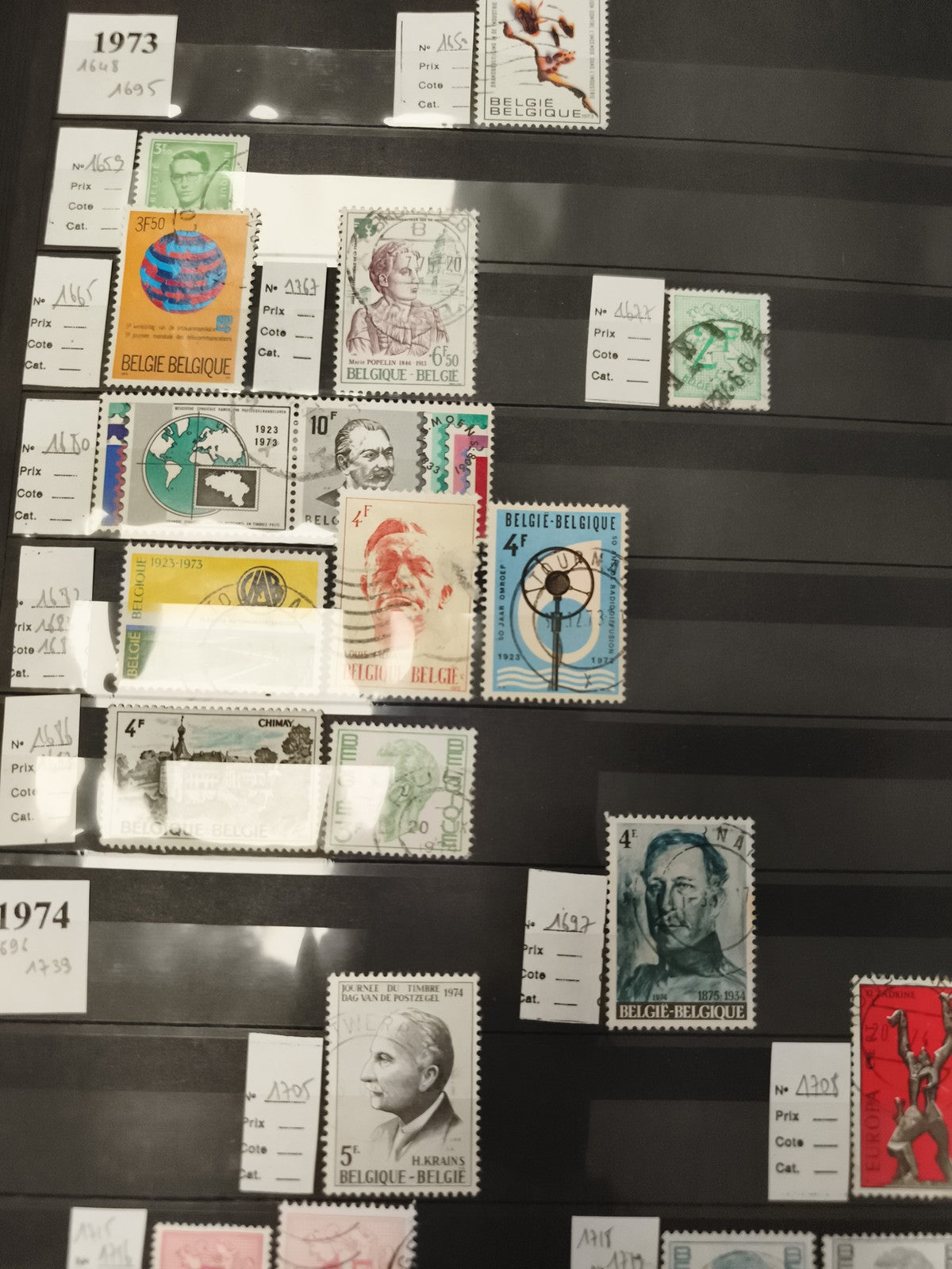 Timbres Belgique 1973-1974 oblitérés, thématiques sport, portraits, philatélie