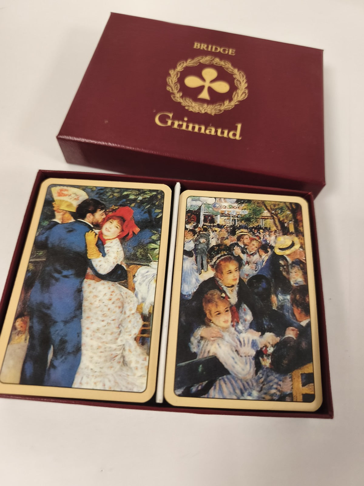 Coffret Bridge Grimaud 2 jeux 54 cartes, bordeaux décor doré Renoir