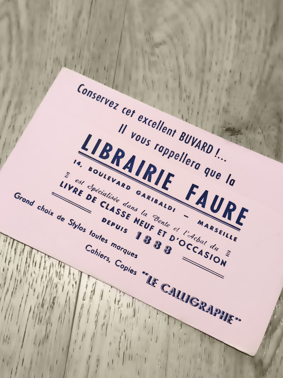 Buvard publicitaire ancien Librairie Faure Marseille années 50 vintage papeterie