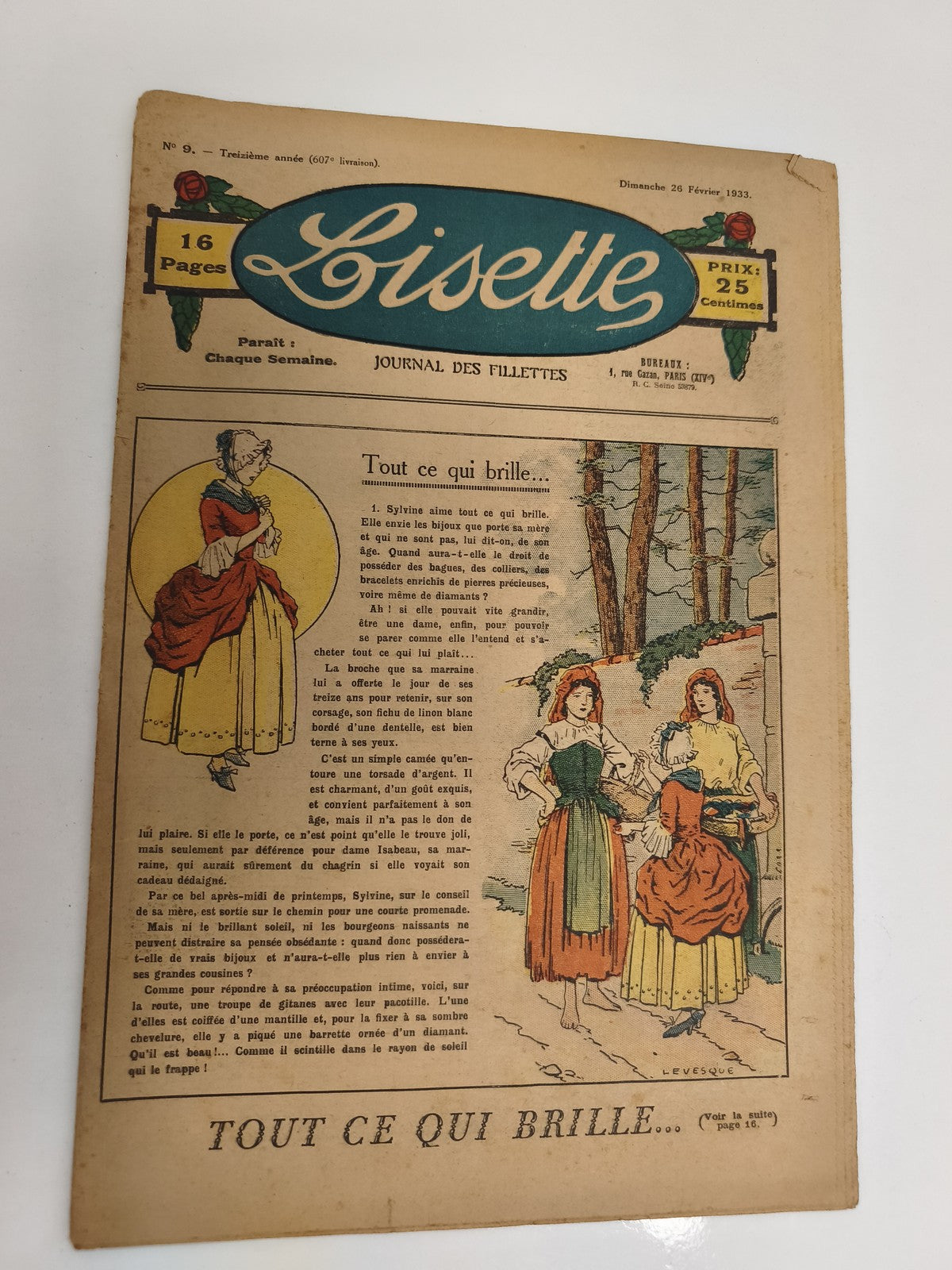 Journal ancien Lisette 1933, 16 pages, couverture illustrée, vintage presse fill