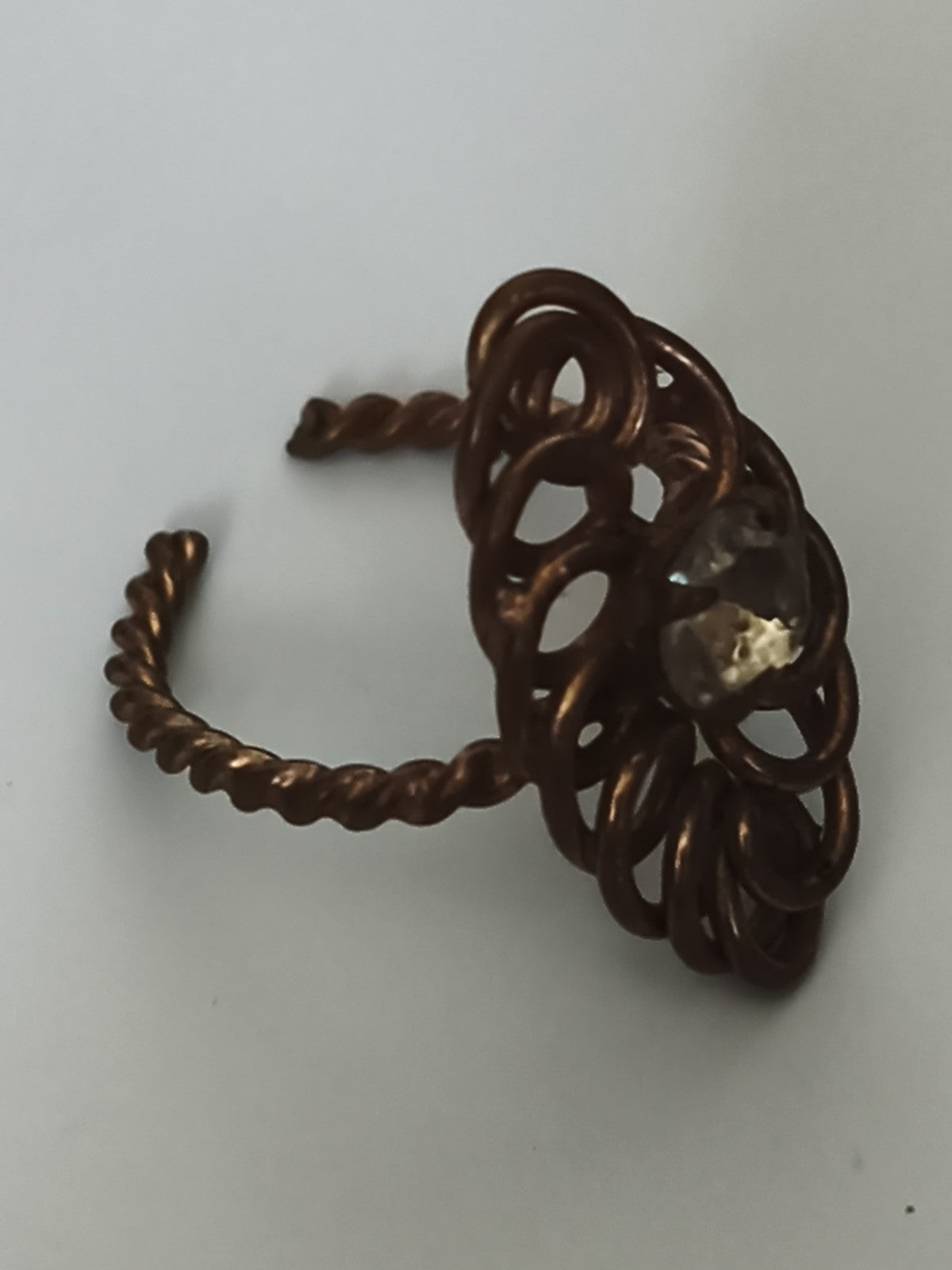Bague vintage bronze torsadé pierre claire taille 53 rétro fantaisie