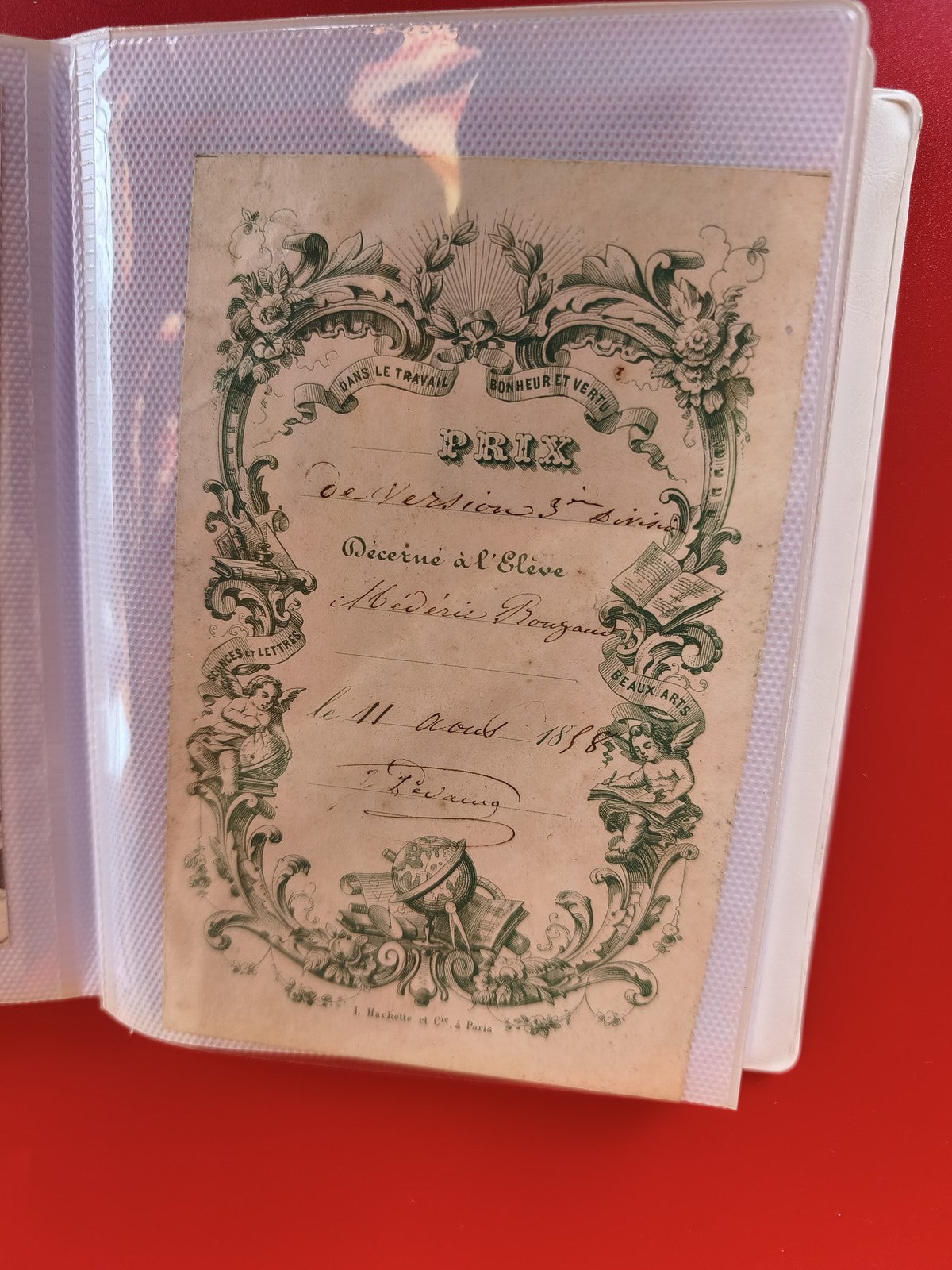 Altes Schuldiplom von 1885, Preis für Glück und Tugend, Dekoration