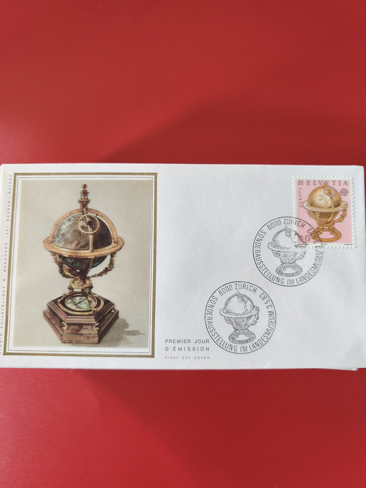 Enveloppe philatélie Premier Jour Suisse Zurich, timbre globe, illustration