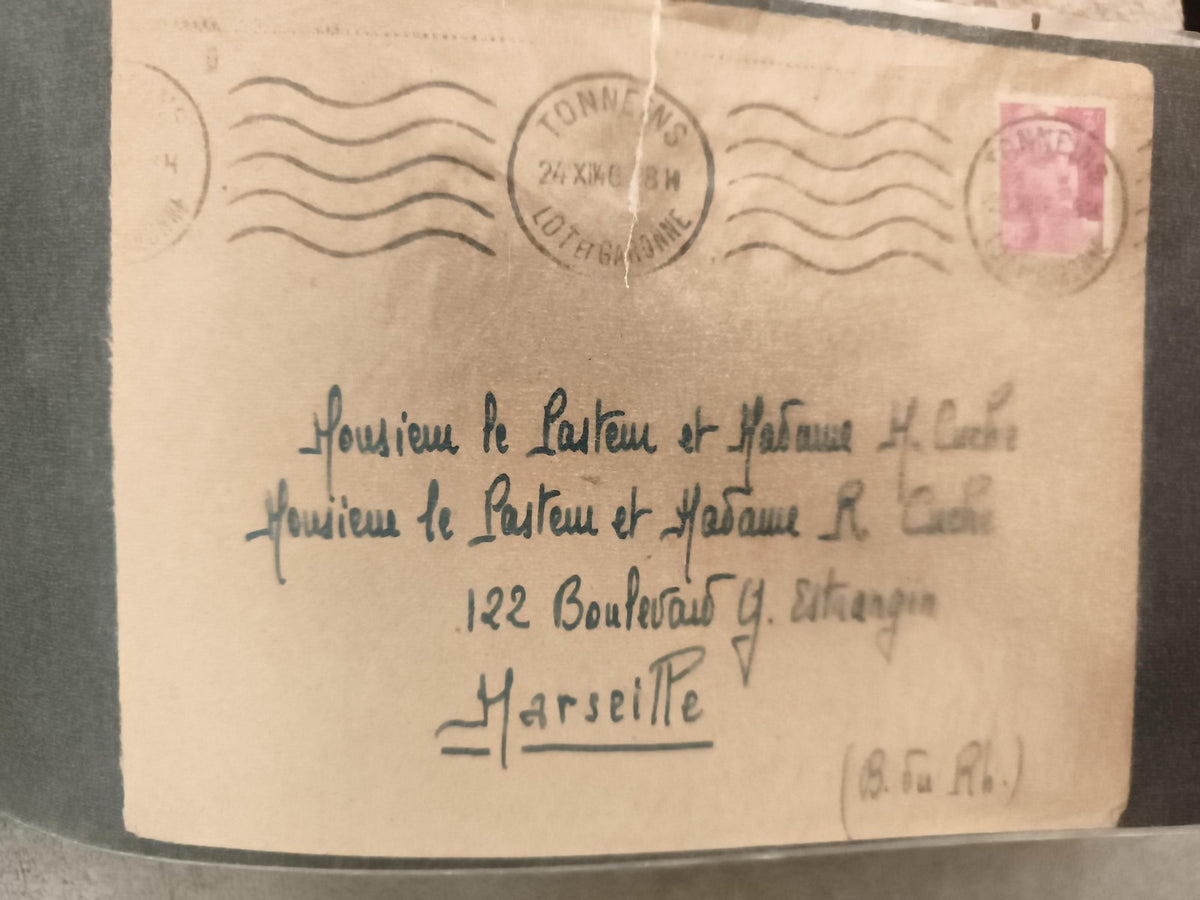 Lettre oblitérée Tonneins 1934 timbre rose France philatélie cachet manuscrit