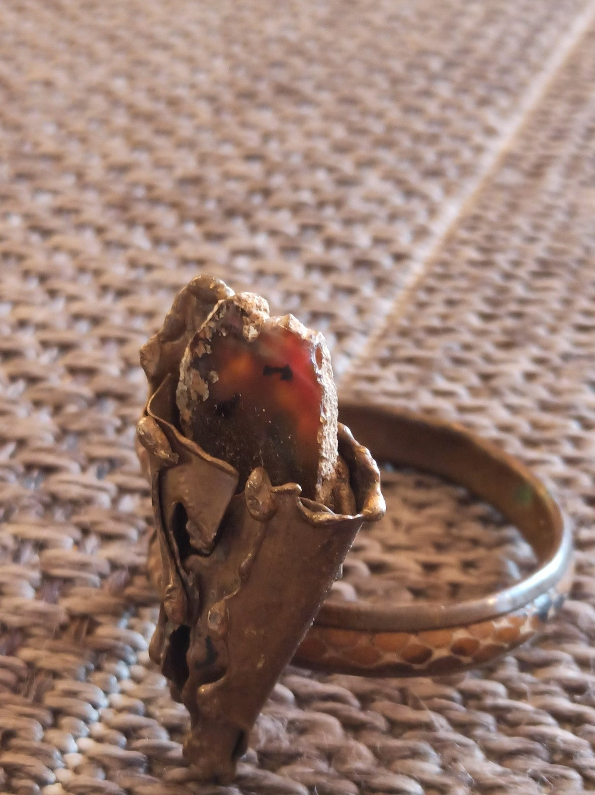 Bracelet Touareg laiton artisanal pierre agate naturelle bijou ethnique