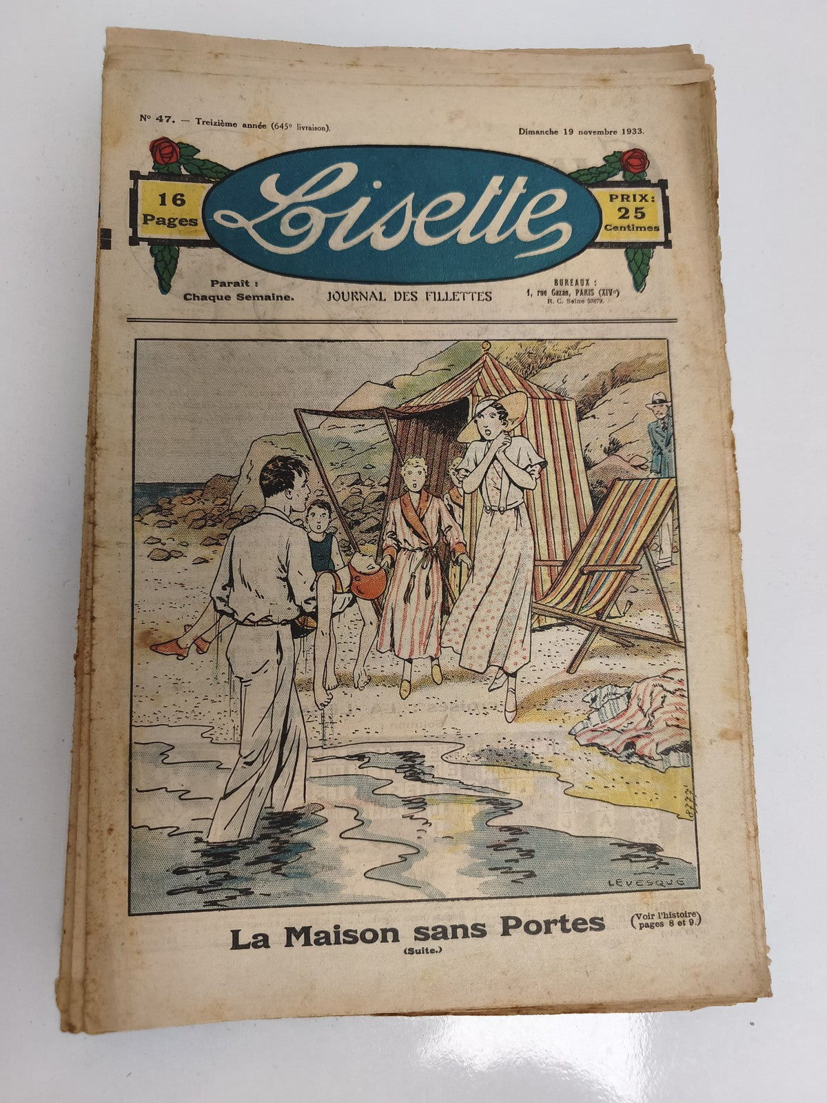 Ancien journal Lisette 1933 illustré, magazine vintage fillettes, BD rétro