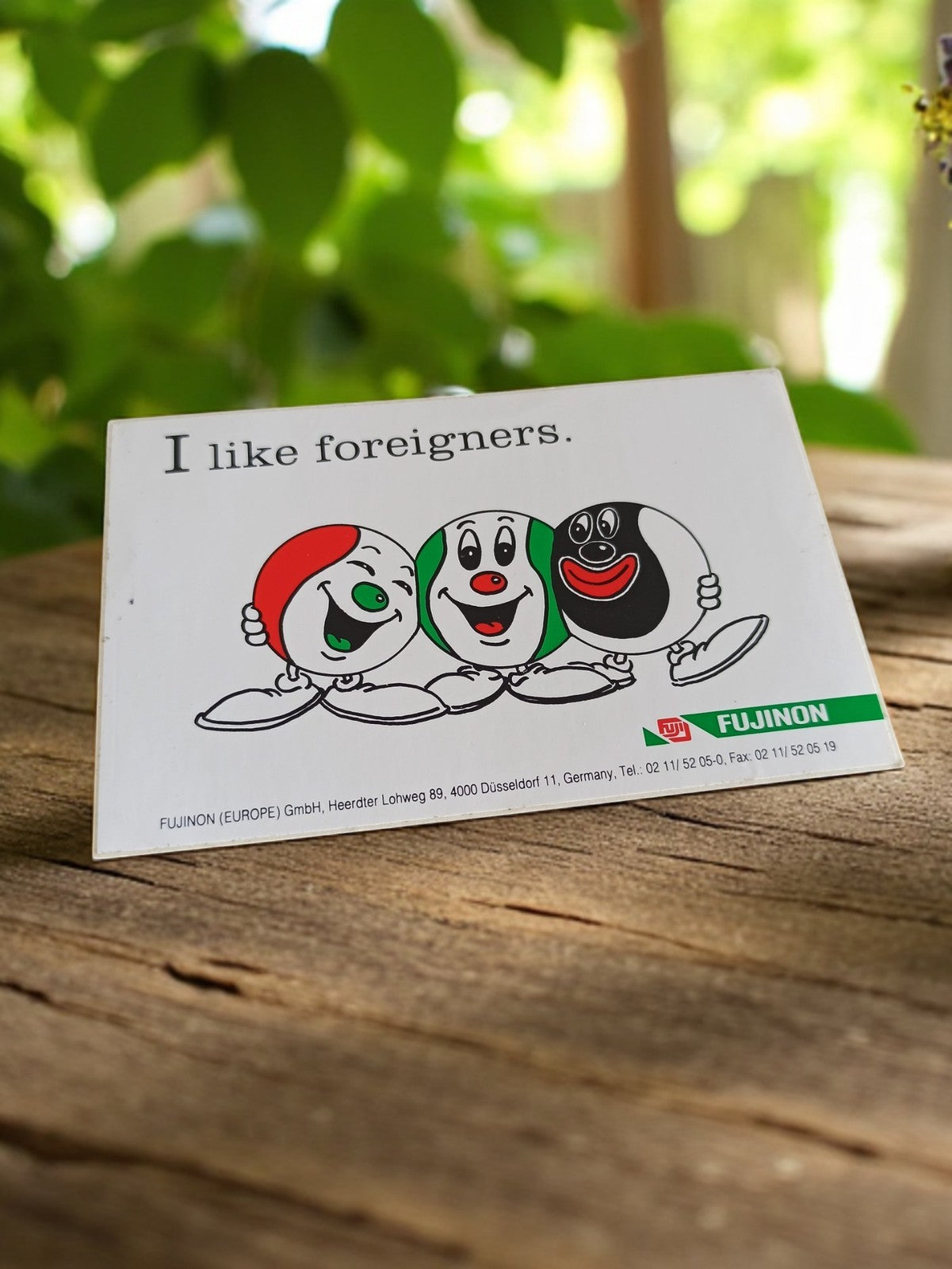 Autocollant vintage Fujinon "I like foreigners" années 80 pub rétro