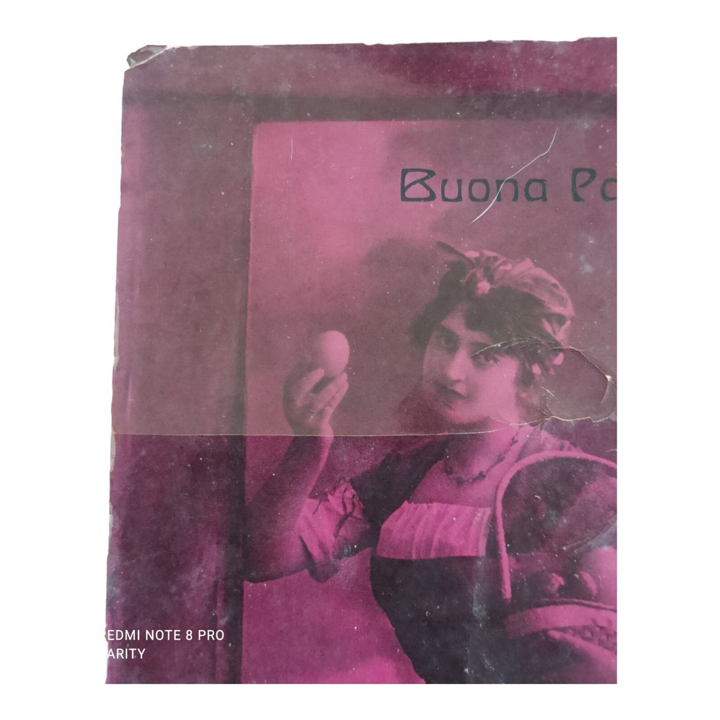 Carte postale Buona Pasqua Italie Tunisie 1916 encadrée photo femme œuf