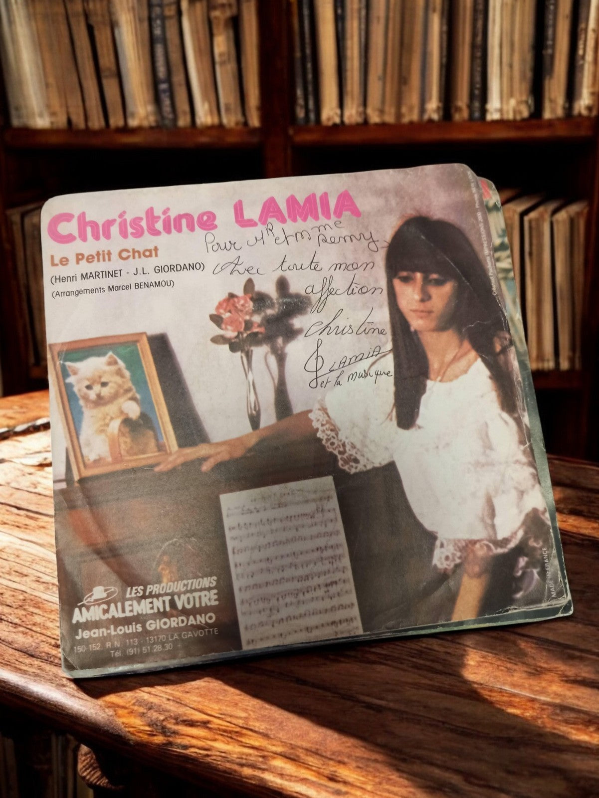 Vinyle 45T Christine Lamia Le Petit Chat vintage dédicacé disque rétro ancien