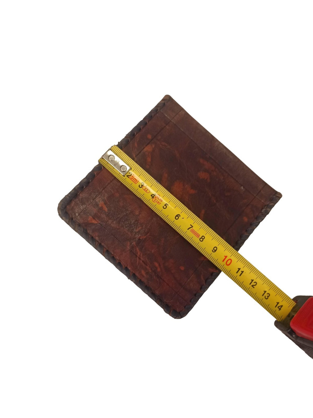Portefeuille ancien cuir véritable, vintage, motif géométrique, accessoire rétro
