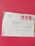 Enveloppe affranchie timbres rouges Marianne, expédiée Paris, oblitérée