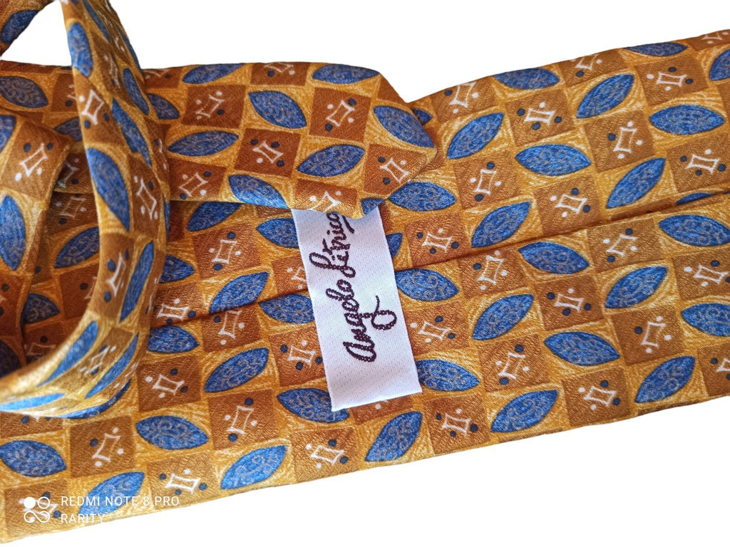 Cravate homme Angelo Litrico soie motif géométrique bleu marron chic