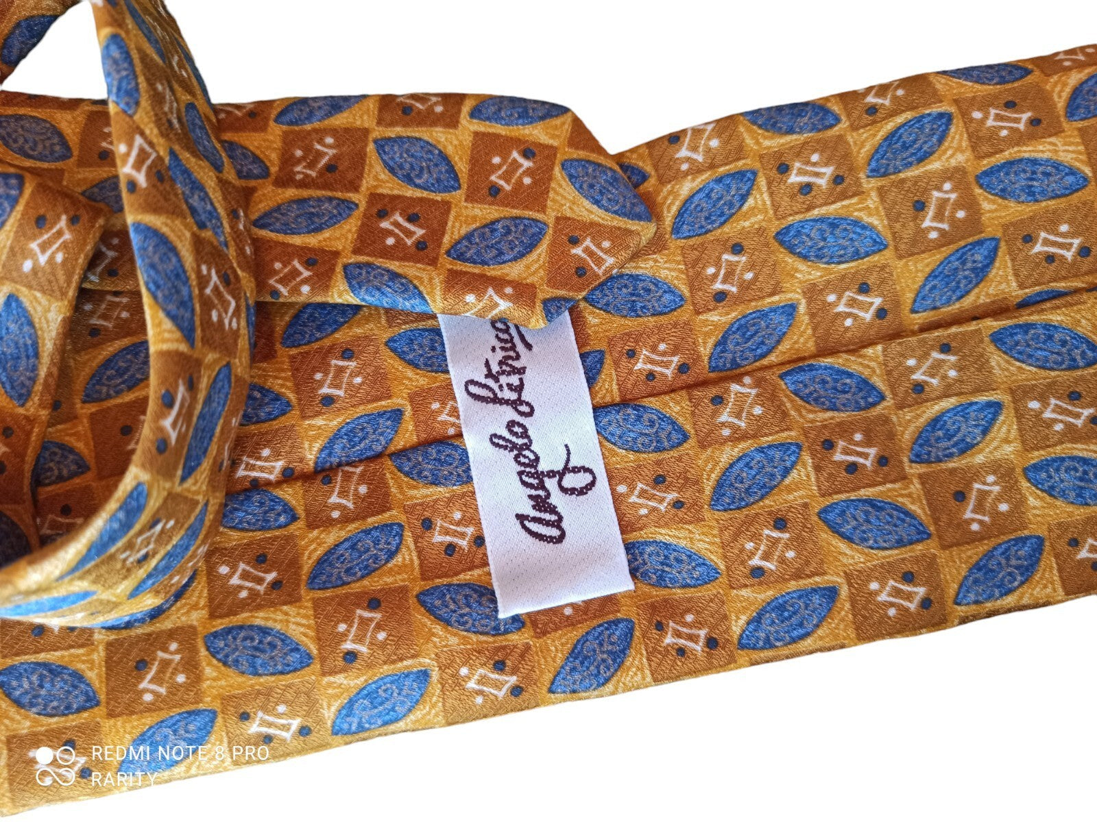 Cravate homme Angelo Litrico soie motif géométrique bleu marron chic