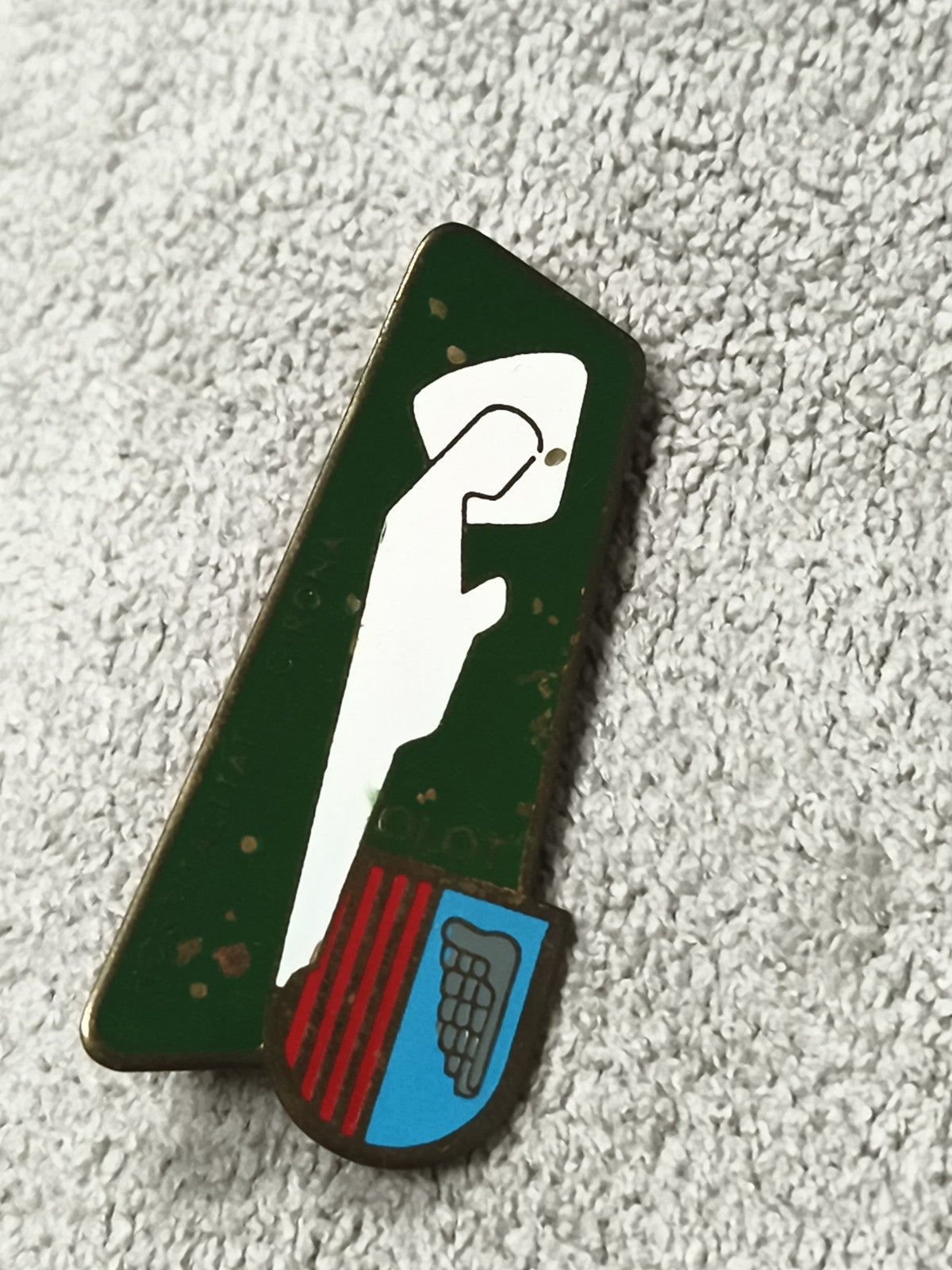 Ancienne médaille émaillée insigne militaire vert blason aile stylisée
