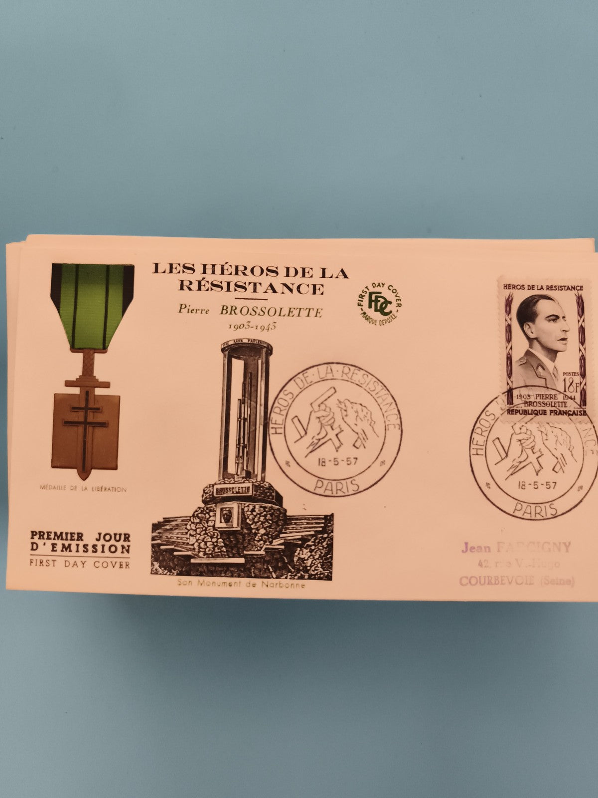 Lettre Premier Jour Héros Résistance Pierre Brossolette 1957 FDC philatélie
