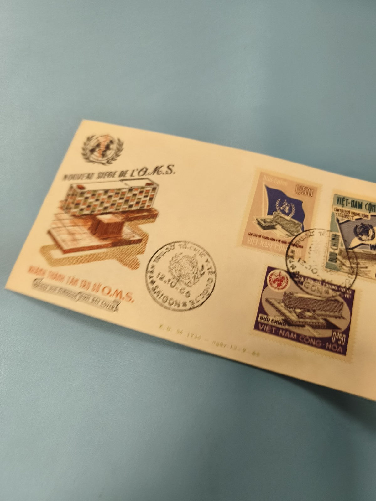 Ancienne enveloppe FDC Vietnam timbres OMS 1966 cachet premier jour