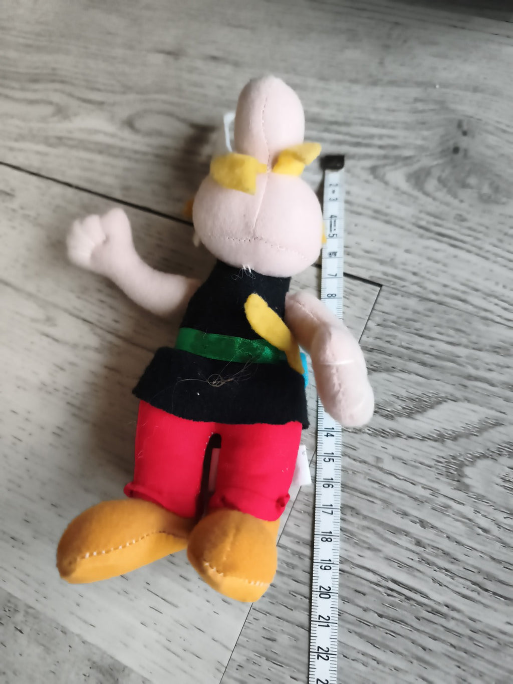 Peluche Astérix vintage Parc Astérix costume noir jaune rouge
