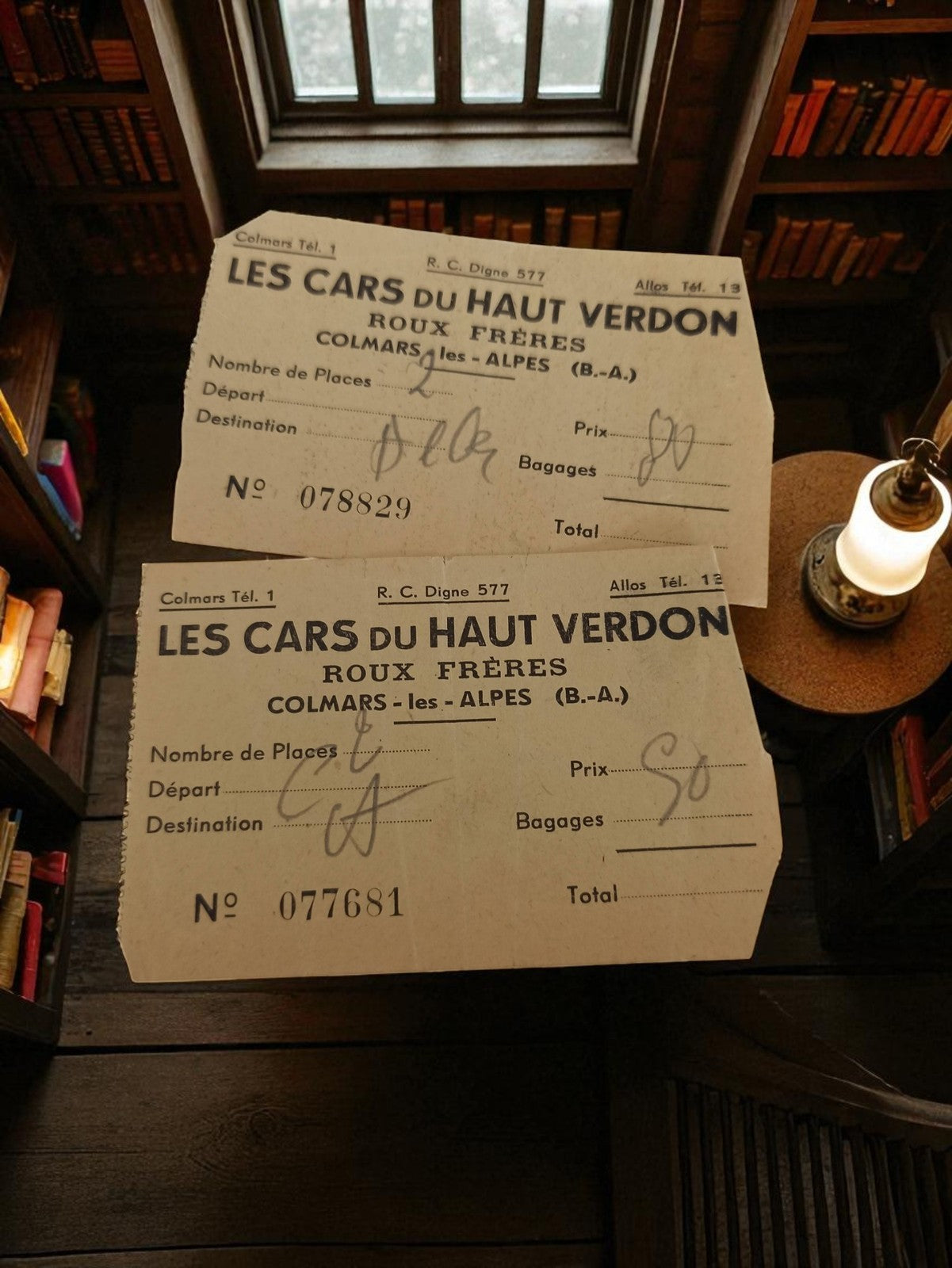 Lot 2 billets vintage anciens Les Cars du Haut Verdon Roux Frères Colmars