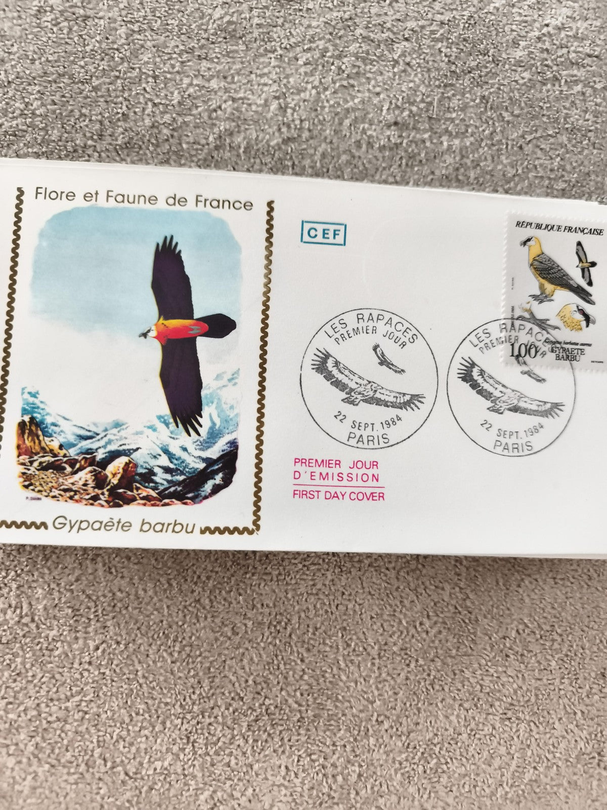 Lettre FDC 1984 Gypaète barbu CEF Paris Les Rapaces Flore Faune France ancien