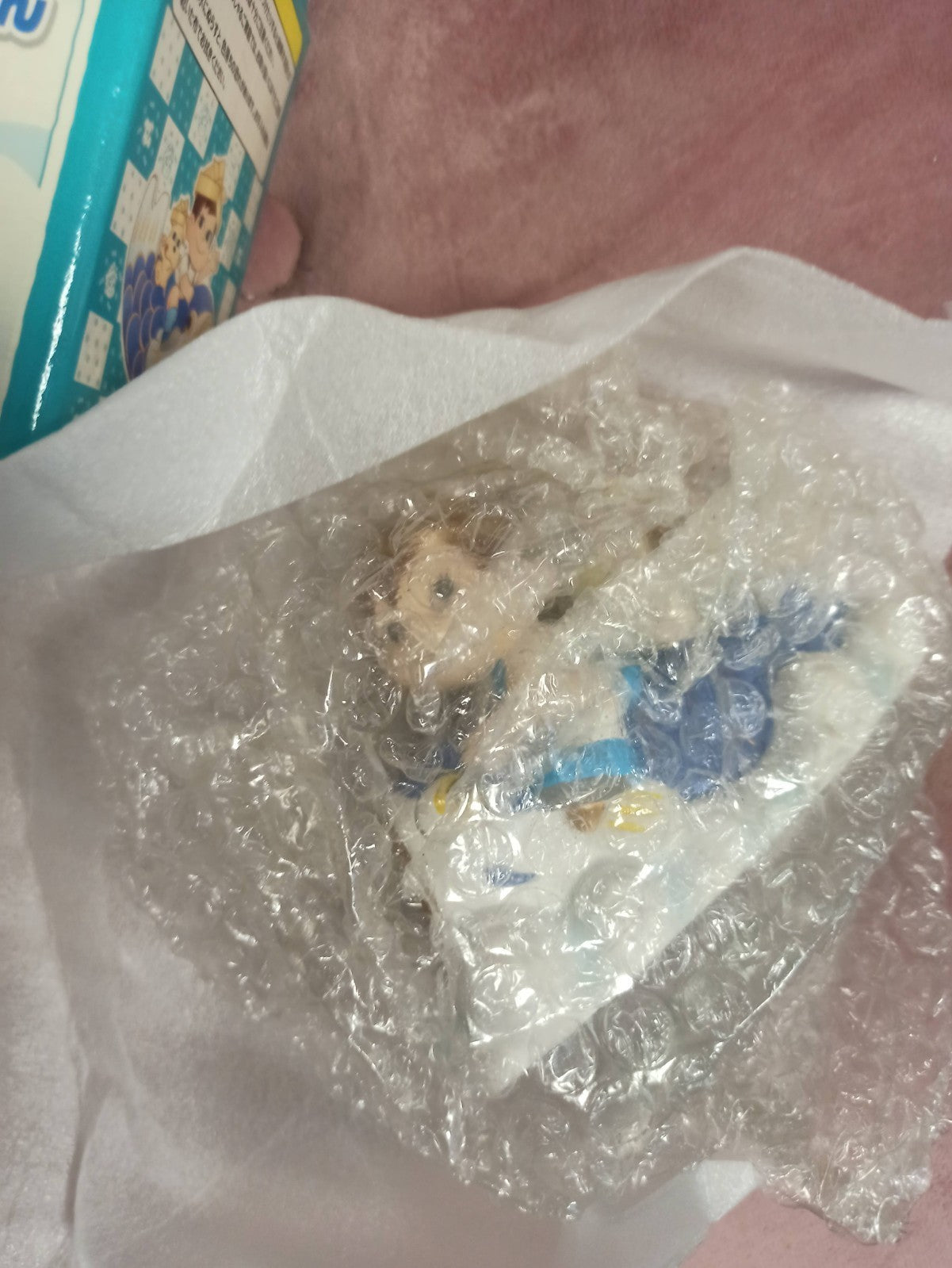 Figurine vintage Peko-chan Poko-chan Hinamatsuri Japon, boîte bleue décor poisso