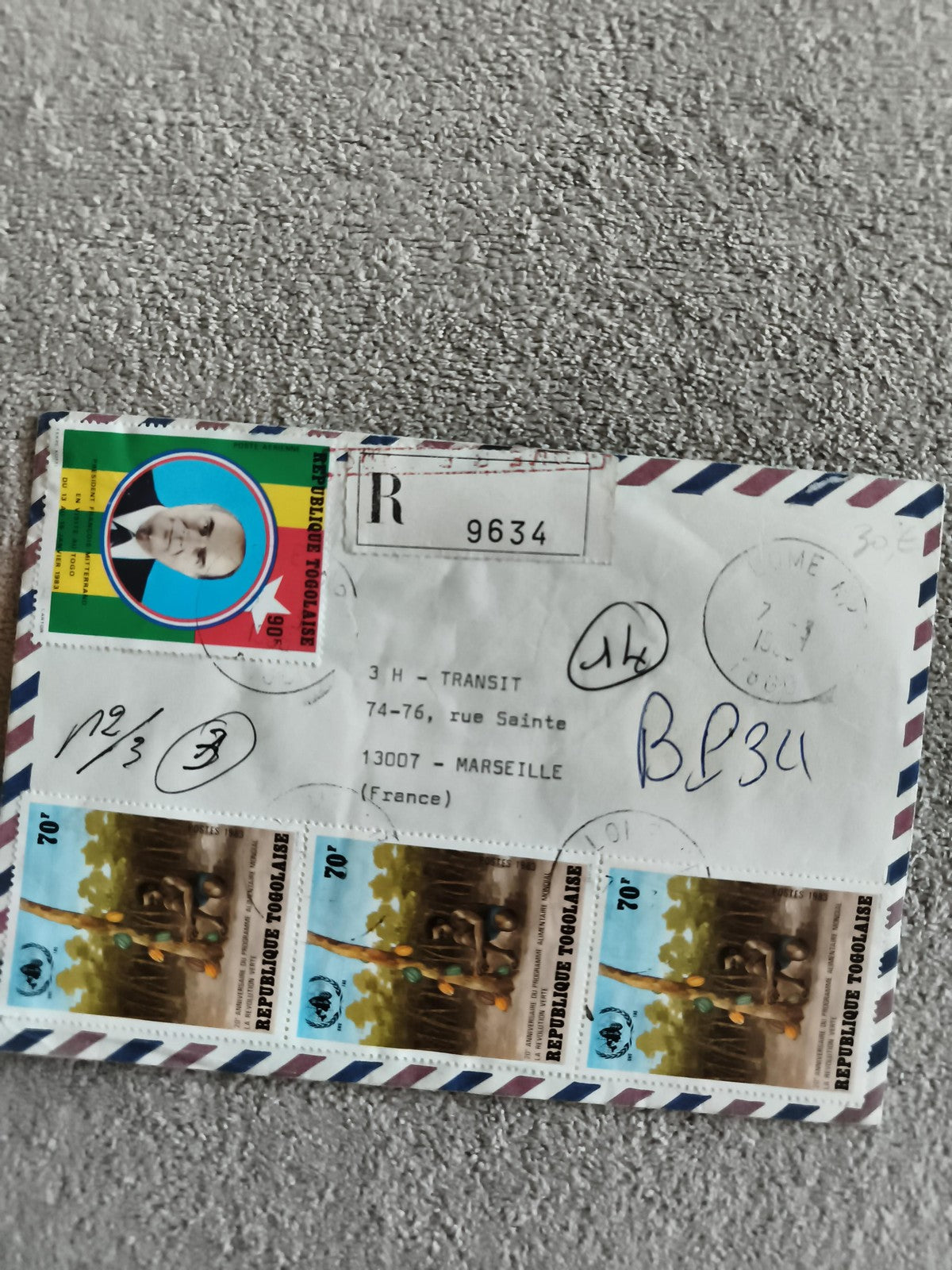 Lettre affranchie Togo 3 timbres 70f République Togolaise, recommandé philatélie