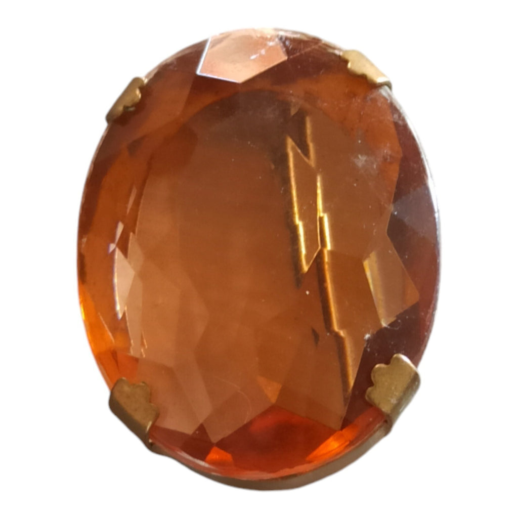 Broche vintage verre orange facetté laiton années 80 rétro bijou ancien