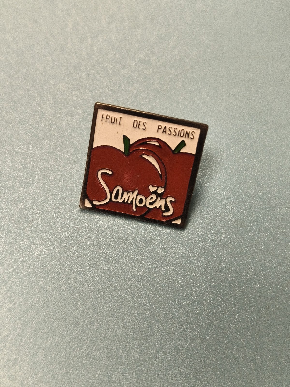 Vintage pin's Samoëns fruit des passions carré rouge, collection France (Ref 16)