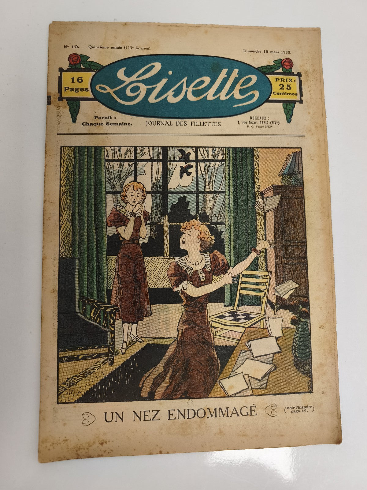 Ancien journal Lisette 1935 illustré, couverture couleur, vintage presse fillett