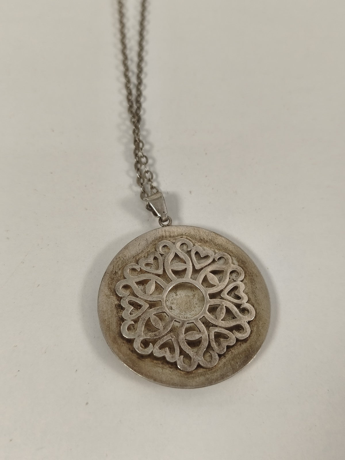 Collier ancien en argent massif, bijou vintage rétro, gros pendentif artisanal